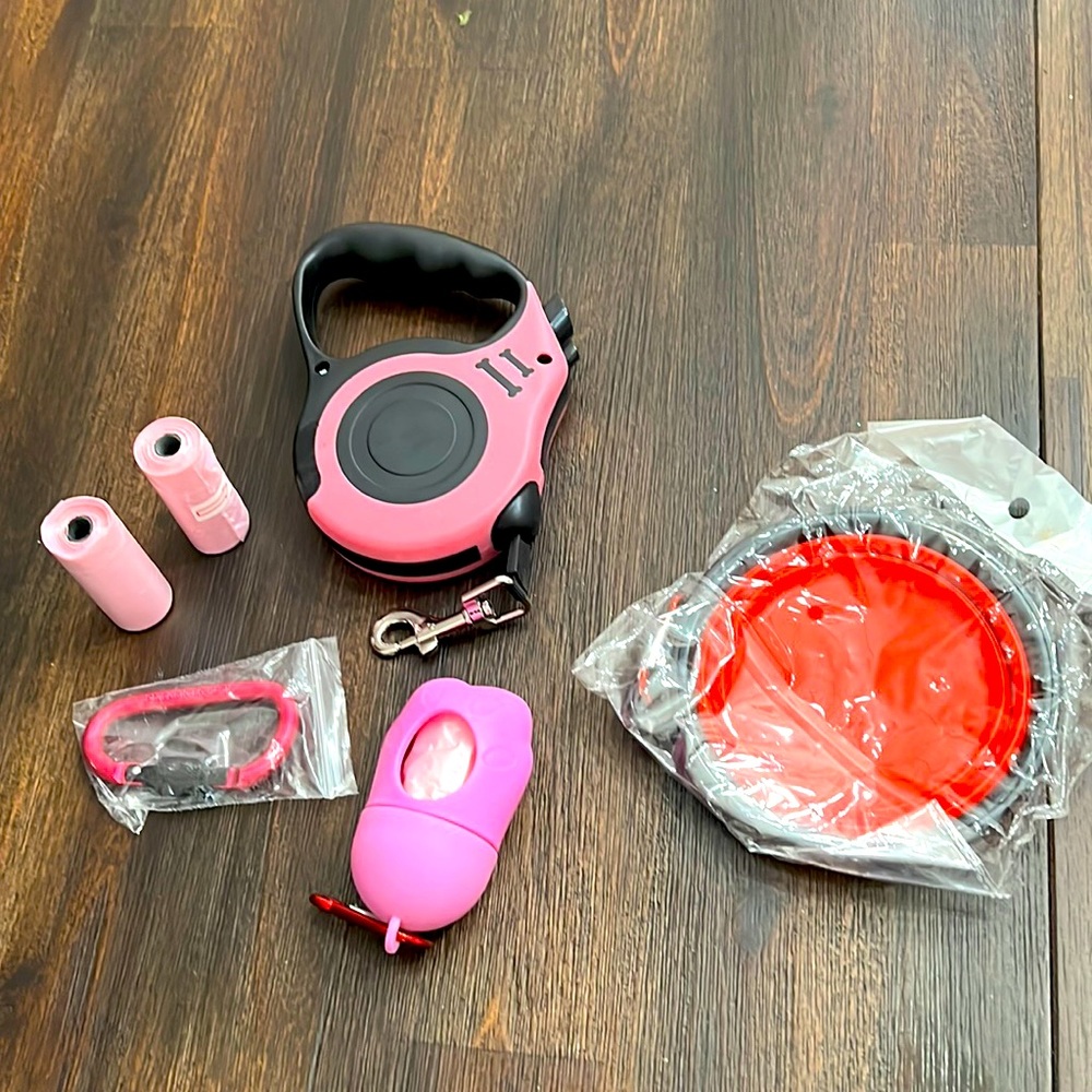 Retractatable dog leash set